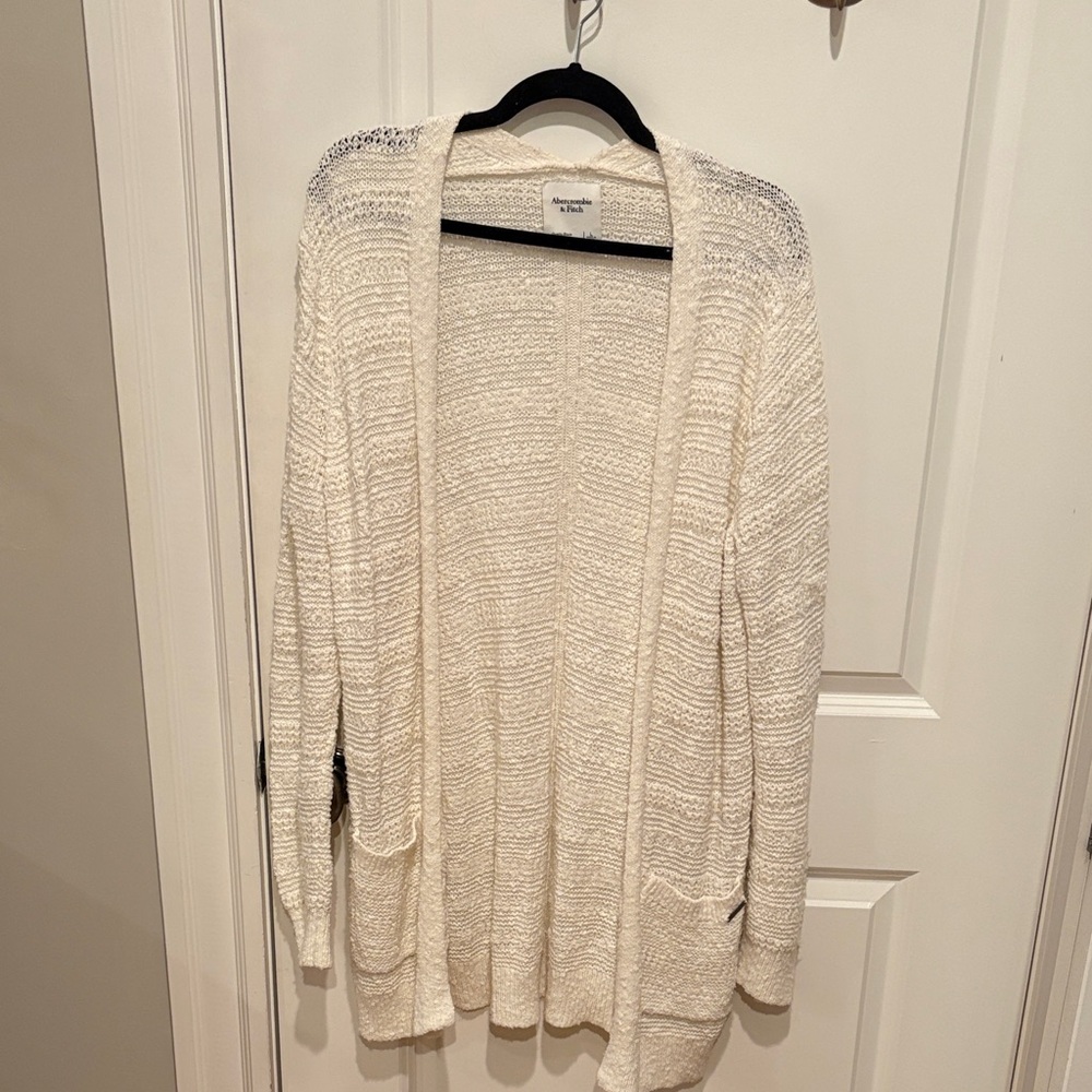 Abercrombie & Fitch Cream Open-Front Textured Cardigan